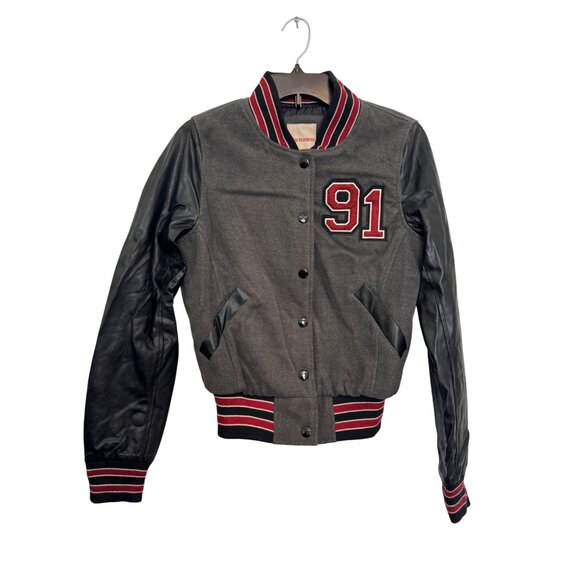 Vintage No Boundaries Womens Varsity Jacket Size S Gray/Red Black Faux Leather S - Picture 1 of 5